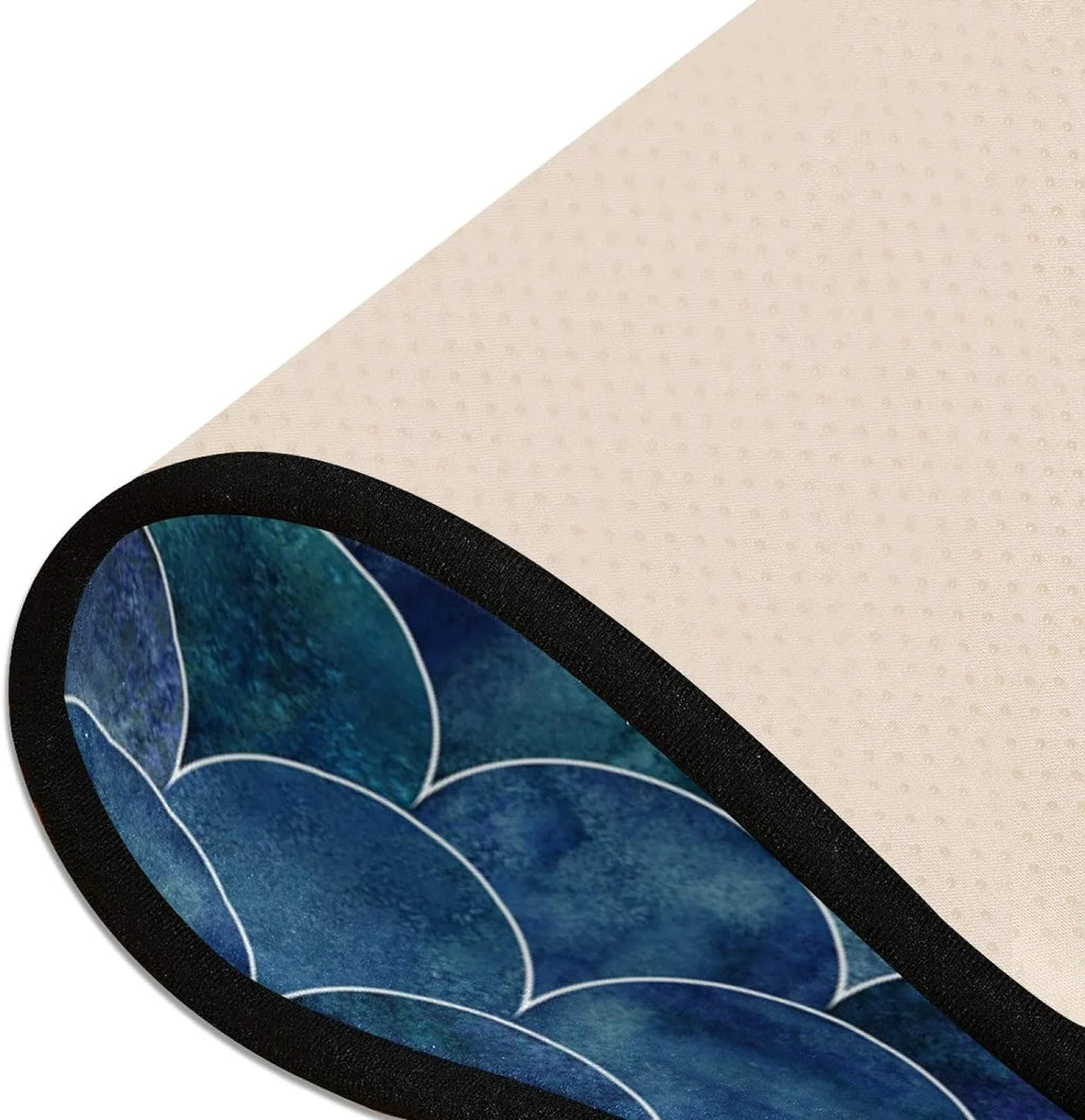 Indoor Long 2x6 Cushioned Japanese Mats Scale Fish Entryway Hallway 72x24 Floor inch Non-Skid Rugs Wave for Washable Runner Ocean and Kitchen Rugs
