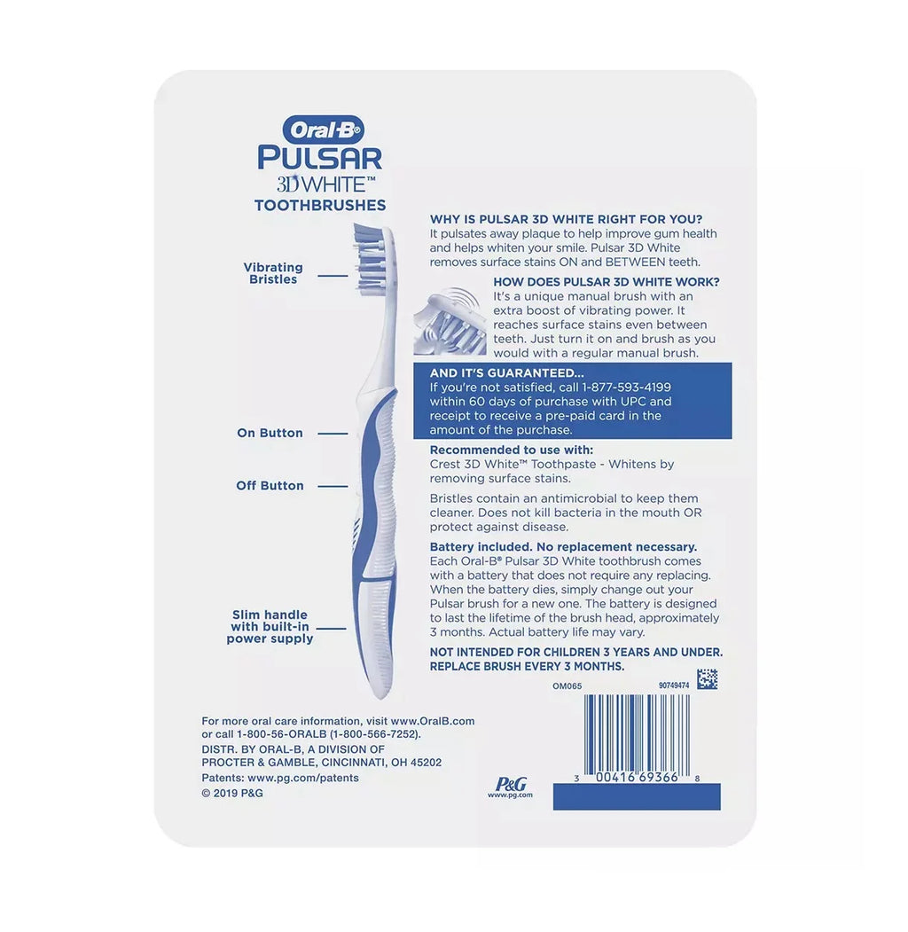 pk., Medium Pulsar Toothbrush, 4 Oral-B 3D White