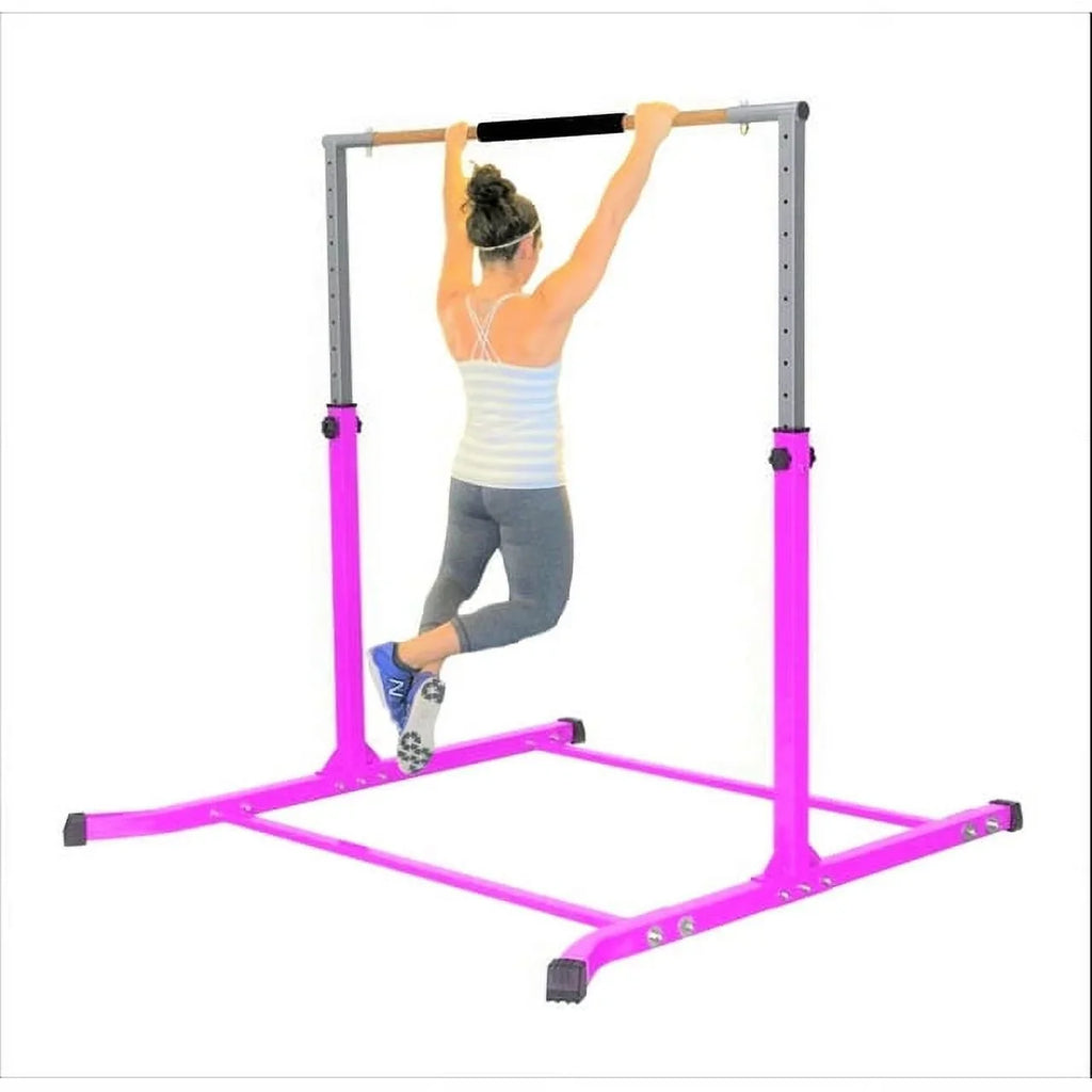 Training Pink Bar for Expandable Junior Curved Bar Kip Fitness Hand Up Gym | Adjustable 5FT Duty | Horizontal Cushioned Heavy Height Bar Legs, Pro-Gymnastics | Kids to | |