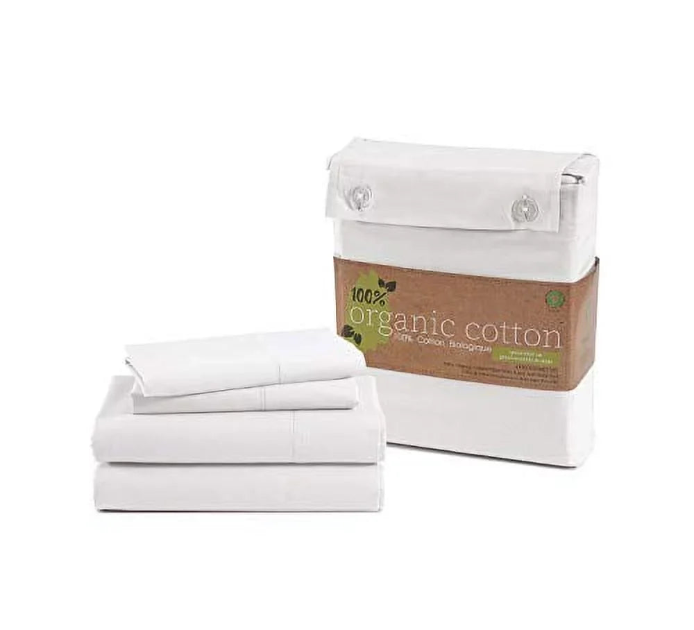 Organic Cotton Mattress Percale LANE Bed Deep 100% Upto Bedding 4-Piece LINEN 15" Pure Fits for King-Sheets Weave Set Breathable White Sheets