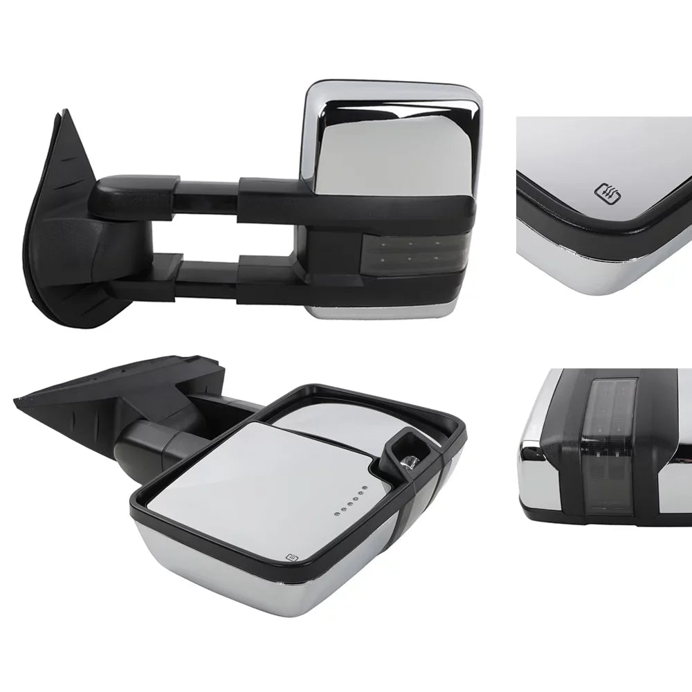 Chrome for BMTBUY Signal 07-13 & Tahoe Power Lamp Towing Backup Mirrors Heated LED Chevy