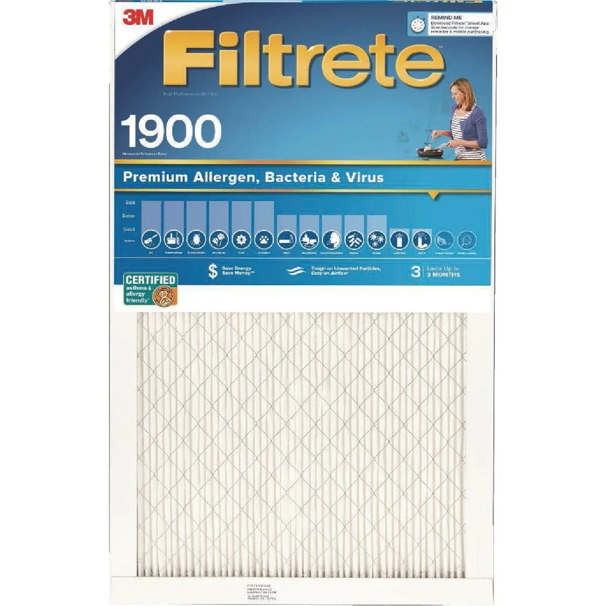 In. Allergen, Bacteria In. 1900 In. & Furnace 1 20 Filtrete 20 MPR 1 PK, x Premium Filter x Virus