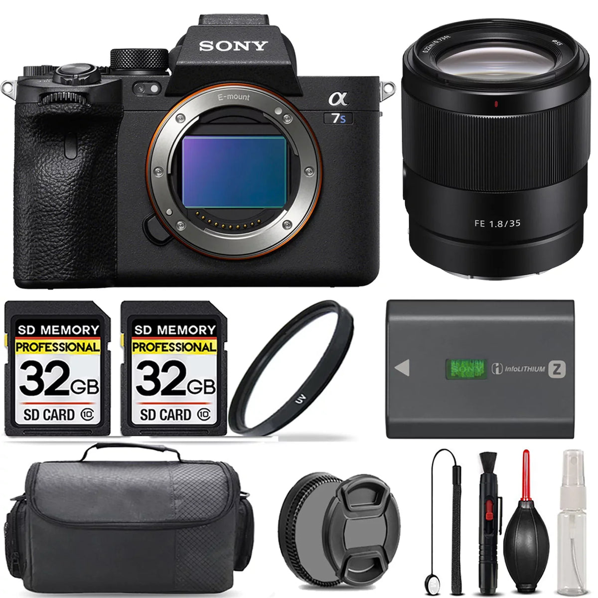 '+ a7S 64GB III Lens More! Handbag Mirrorless + Camera Filter UV + 35mm + And