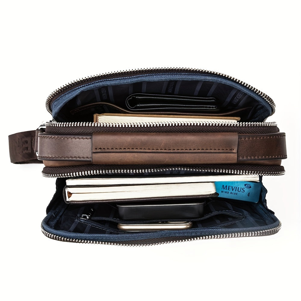 Messenger N2333-1ZF Genuine Shoulder Bag Vintage Casual DENIM Bag Leather Men‘s MICHROE Handbags Crossbody Cowhide Designer
