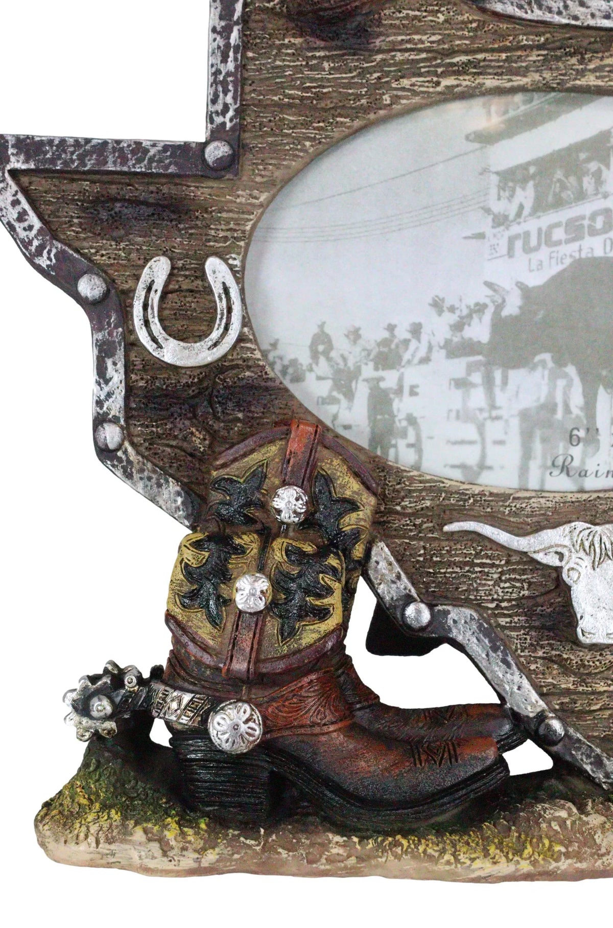 Picture Boot 4"X6" Rustic State Longhorn Cactus Cowboy Map Western Texas Frame