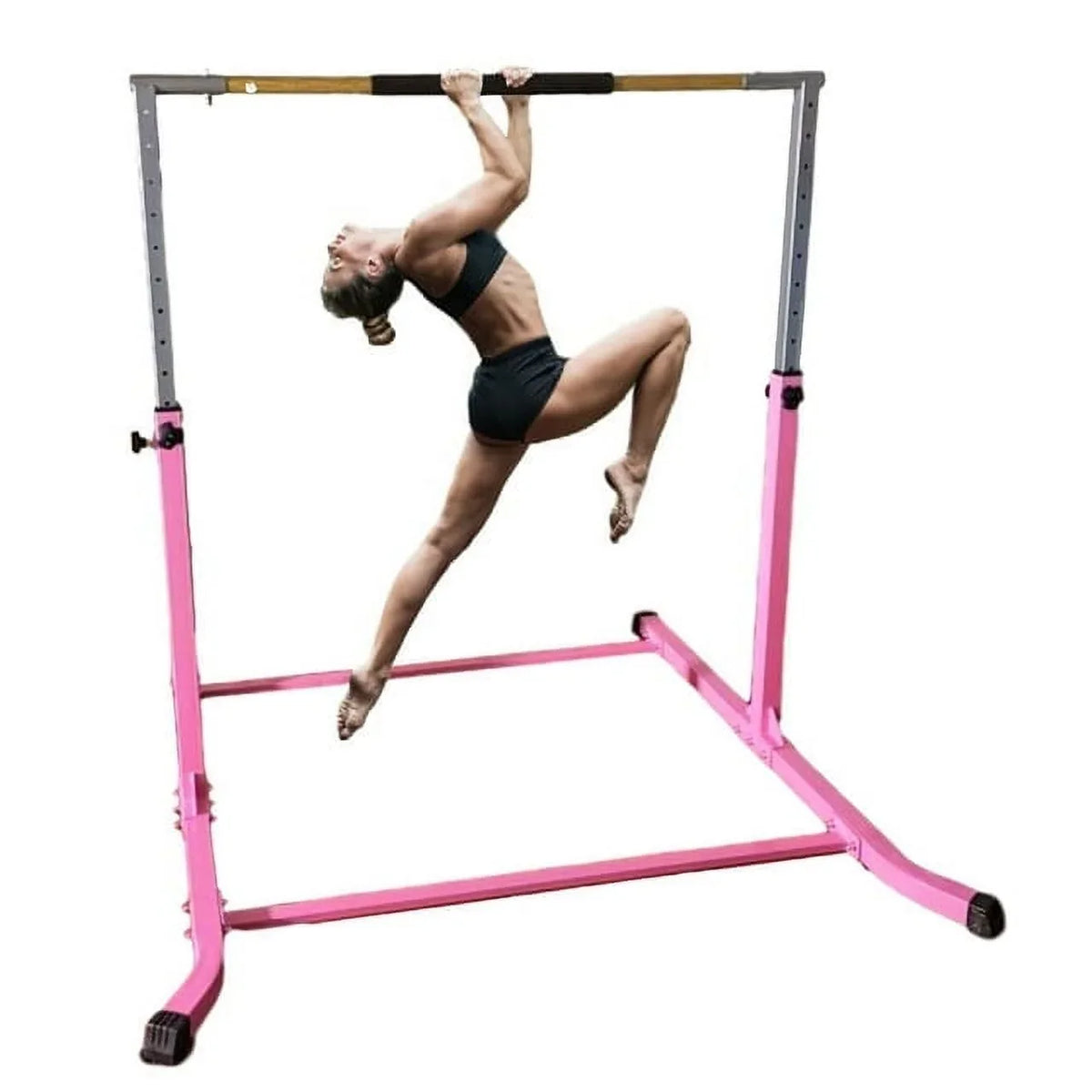 Training Pink Bar for Expandable Junior Curved Bar Kip Fitness Hand Up Gym | Adjustable 5FT Duty | Horizontal Cushioned Heavy Height Bar Legs, Pro-Gymnastics | Kids to | |
