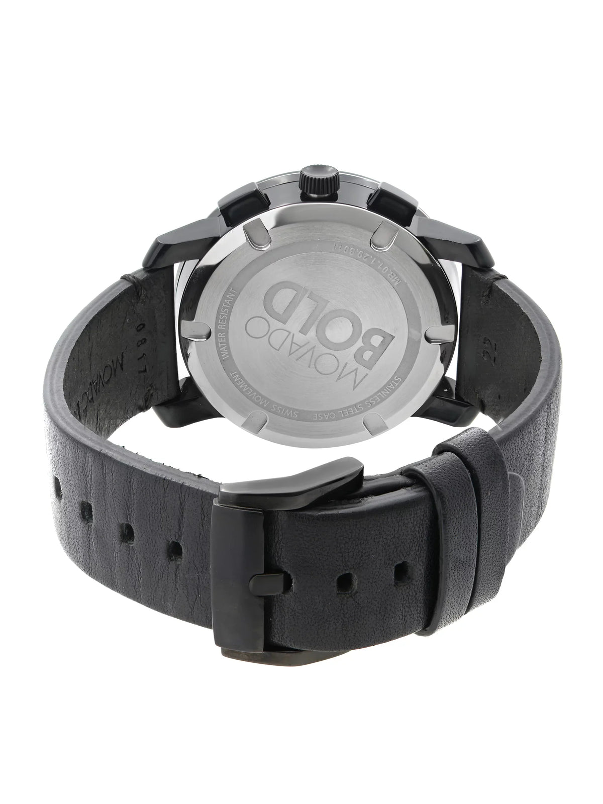 Quartz Movado 3600337 Chronograph Mens Watch Black Dial Bold Steel Ion-Plated