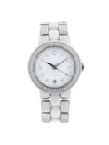 Diamond Watch Steel Ceramic Movado 0606625 Quartz White Bezel Ladies Cerena