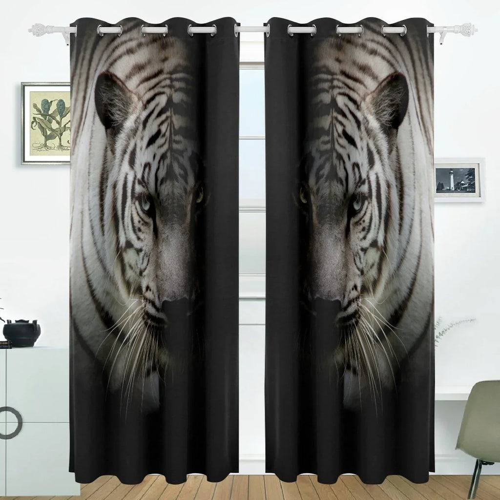 Isolated White Panel Tiger Curtain Blackout Inches) Darkening Curtains for Curtain Blind On Living Room,2 (52Wx84L Background Window Black Bedroom POPCreation Thermal