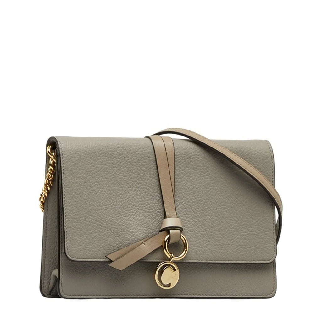 Chloé Women's Bag Leather Chain (Good) Shoulder Alphabet ALPHABET Gray Pre-Owned Chloe