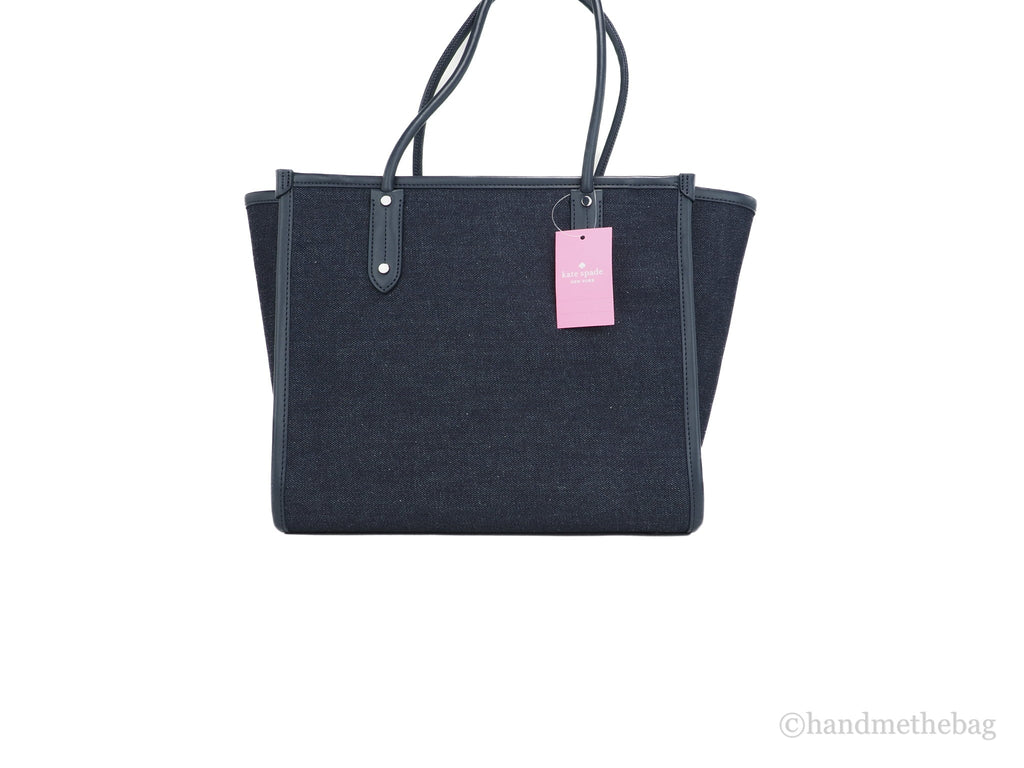 White Kate Ella Handbag Logo Multi Spade Large Fabric Blue Shoulder Tote Denim