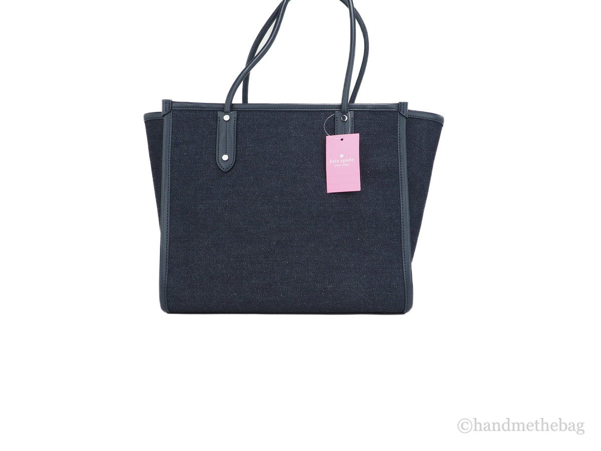 White Kate Ella Handbag Logo Multi Spade Large Fabric Blue Shoulder Tote Denim