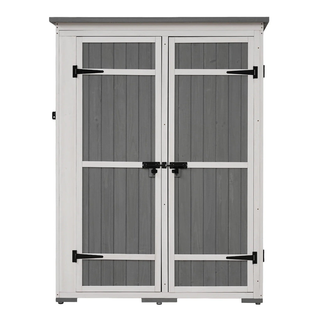 Waterproof Storage Lockable Homiyad Hx4.1ft L and Cabinet with Asphalt Tool Multiple-Tier exterior Shelves, Gray Shed, Doors, Garden Roof, Wood Four White 5.5ft