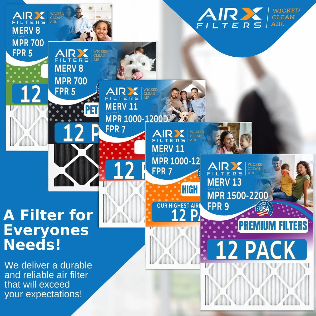 FILTERS & Rating, Air USA Furnace - AIRX Filters Comparable 12 CLEAN Filter by of 700 8 MERV 25x25x1 5 Made WICKED AIR. Pack in MPR to FPR