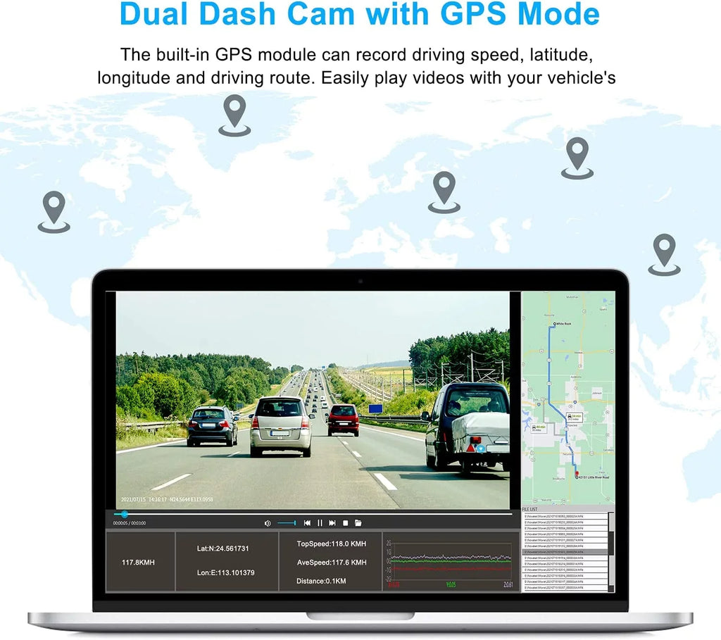 32GB 1080P and Recording，WDR Card Night With Dashcam Front Dual - Mode，G-Sensor，Loop With Abask Vision，GPS，Parking A8 170°/140° 4K cam - Angle Inside
