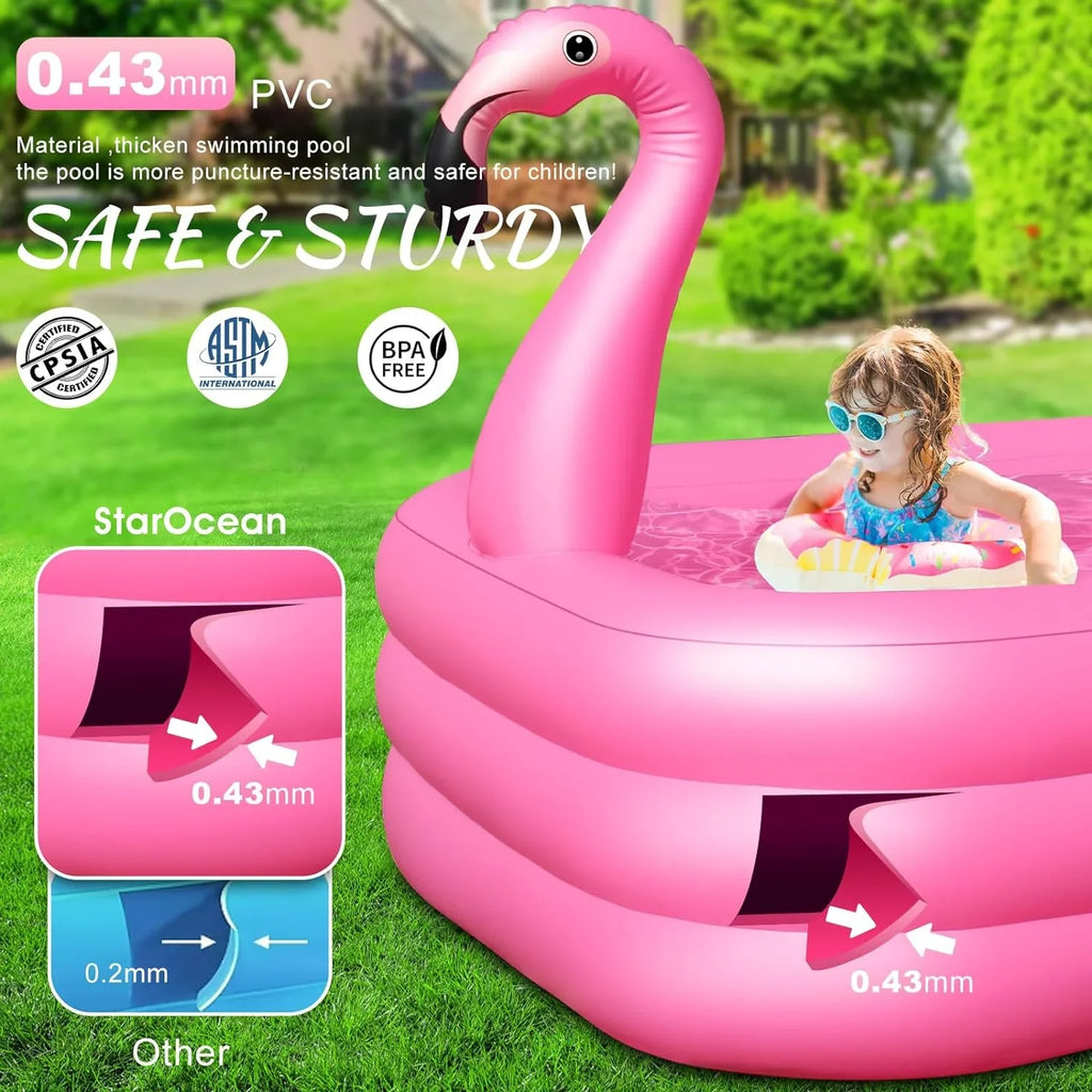 Solar up Inflatable with Durable Inflatable Inflatable Backyard,exterior Pool Pool, Kids,Adults 2024 Large Lights, Pool, Blow Kiddie Pool Pool Thickened Swimming Family for for Flamingo 105"x65"x25"