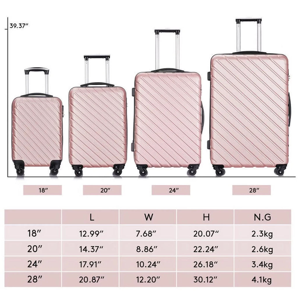 4 Luggage Luggage Piece gold rose Cover&Hanger Spinner Hardshell with On Suitcase,Carry Free Wheels Sets,Travel Inside