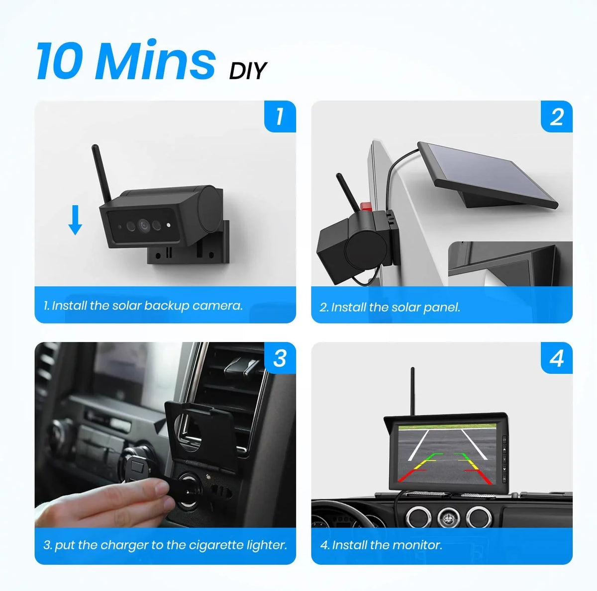 for IR Van Solar4 Support Wireless Auto-Vox Reverse Camera Kit Backup Solar Truck Cameras Night HD Monitor 2 7" Trailer Vision Camera RV