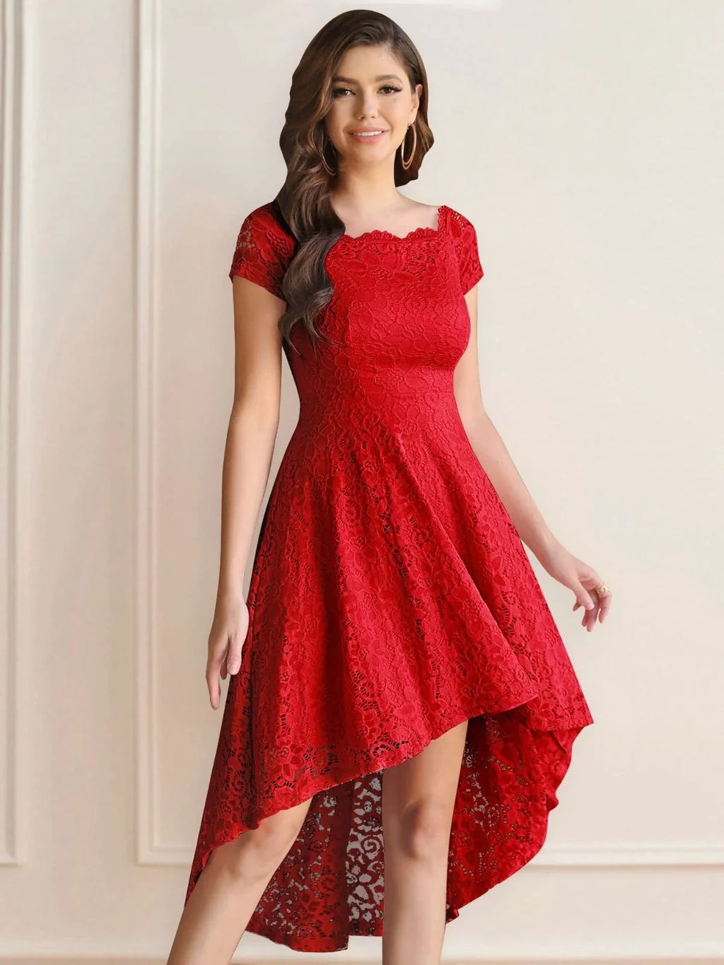 Female Dressystar Party Knee-Length Cocktail outfit Bridesmaid outfit Women Lace Hi-Lo