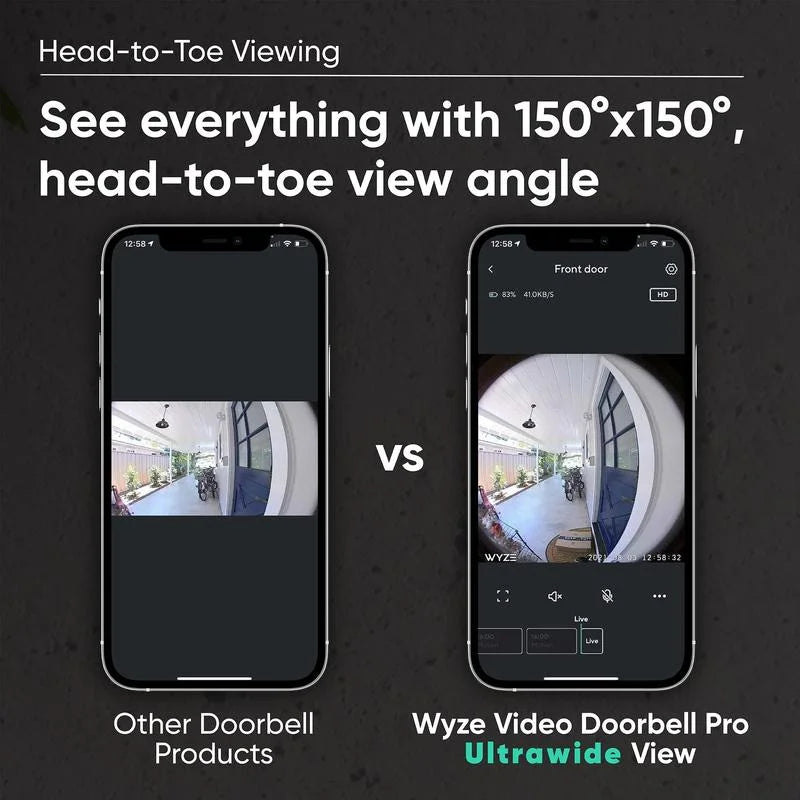 Wyze Video Video, 1:1 Night Walls, Vision, and to w/ Wireless Ratio, Battery, Alexa Audio, Sticks Color 2-Way w/ Doorbell — Camera Pro Works Assistant Doorbell QHD Adhesive Aspect
