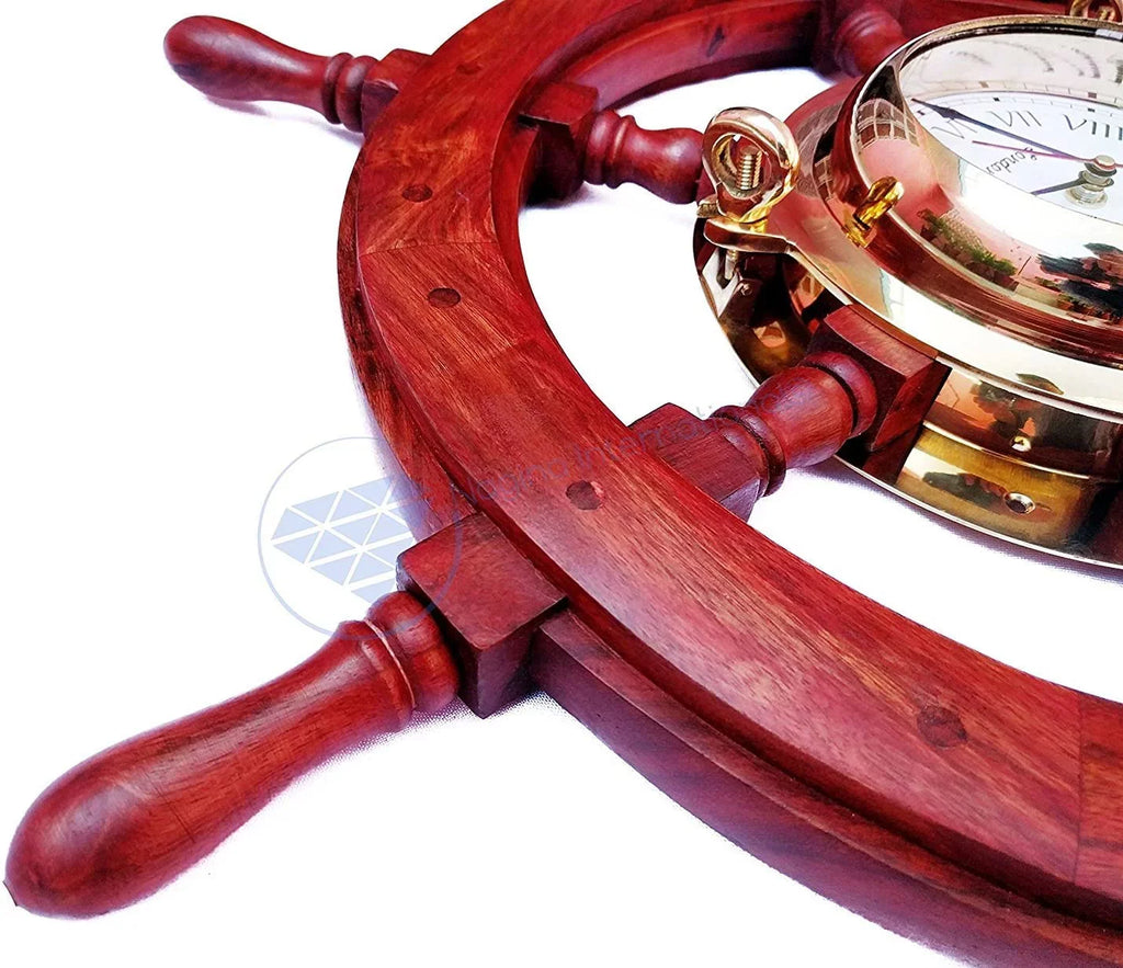 Time | Nagina Pirate's Inches) Clock Nautical Gift Polystone Polished London Ship Porthole Home International | Decor Sea's Wheel (48 Ocean Brass