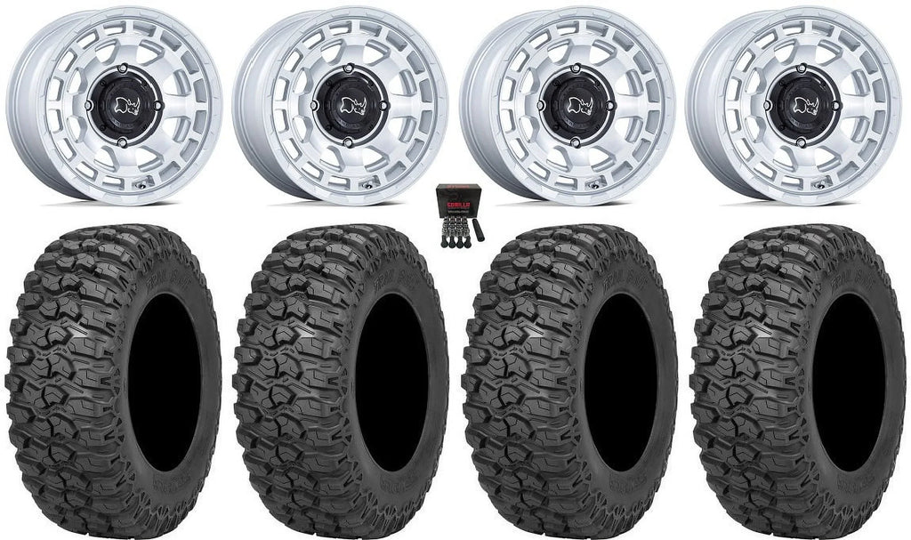 14" Pro Rhino Mule FXT Wheels 30" Si Trail Kawasaki Saw 2.0 Chamber Black Tires