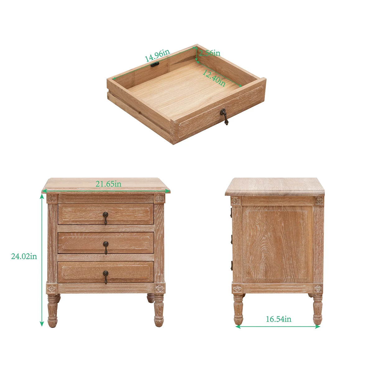 Furniture with Pellebant Oak Nightstand Bedroom 3 Drawers