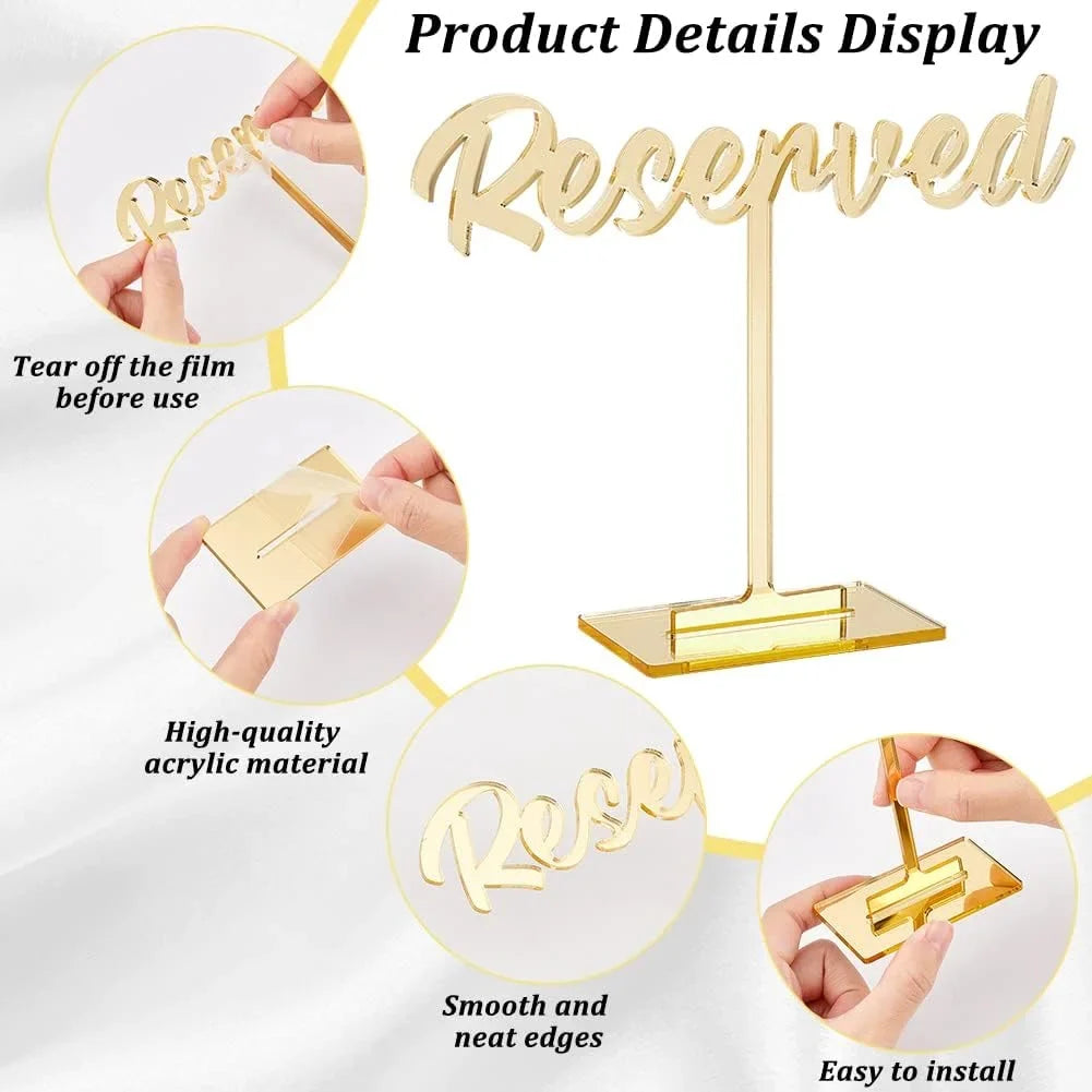 Table Reserved Sign Reservation for Party Golden Packs Guest Events Decor Wedding Signs 8 Reception Signs Wedding Wedding Reserved Acrylic Mirrored Sign Restaurant Seating Standing Table
