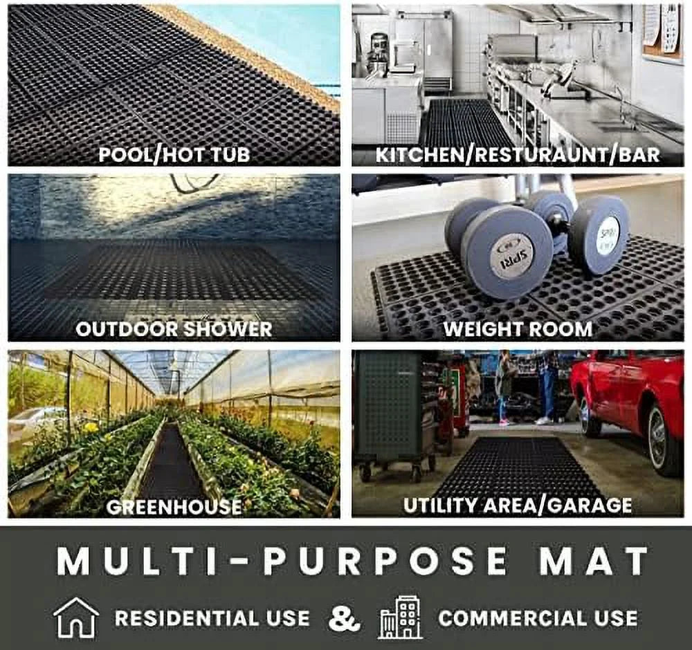 Door 36 Non-Slip Bar Indoor X Floor 36 For Kitchen Rubber exterior Pool Interlocking Anti Mat Inch Durable Drainage, Flooring Floor Mat Restaurant Fatigue Shower Garage