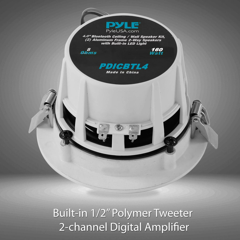 with Speaker Frame - Aluminum 4’’ LED Speakers, PYLE-HOME PDICBTL4 2-Way Built-in Wall Pair Ceiling Bluetooth / Lights