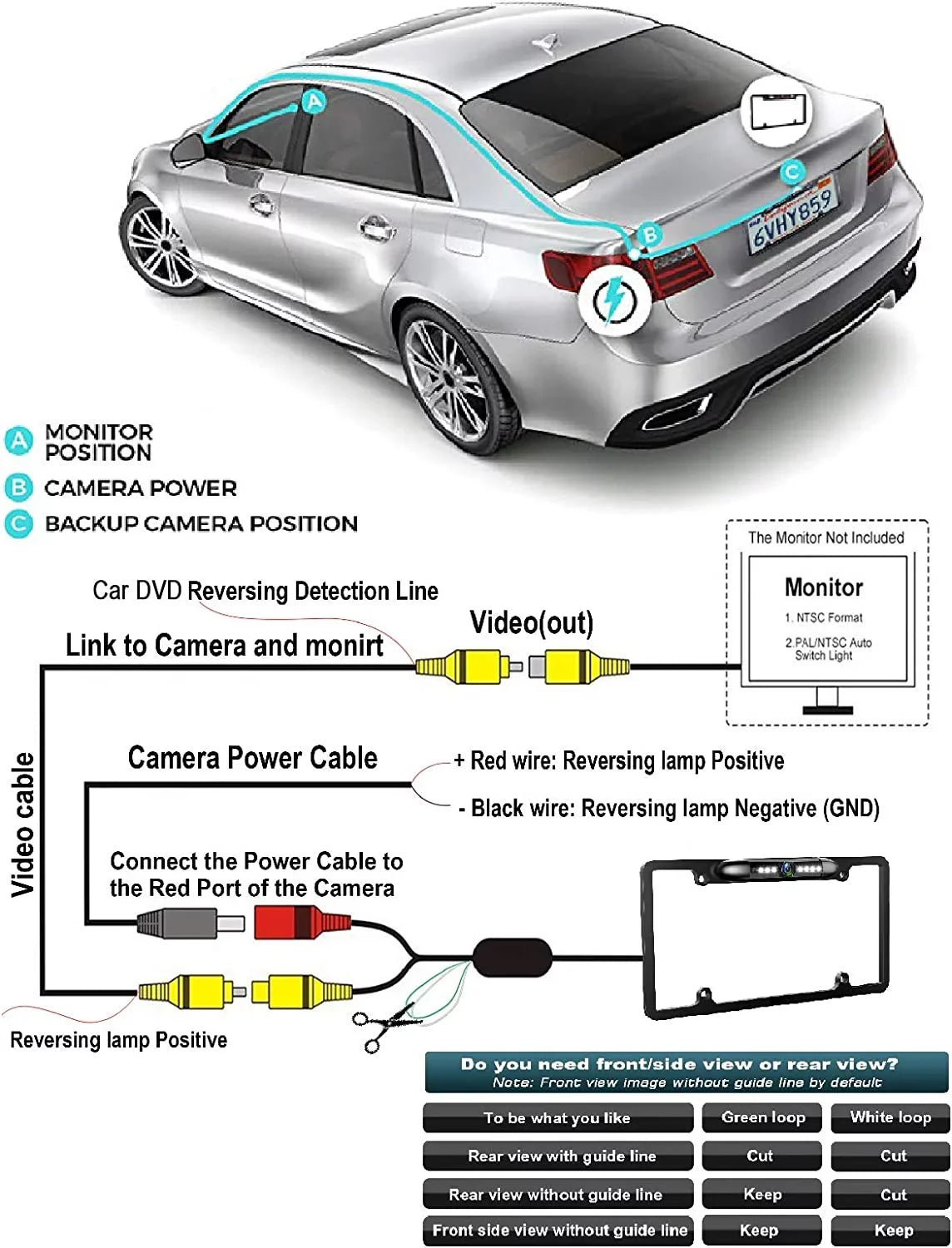 Plate Frame XAV-AX150 Black Backup License for Camera Rearview