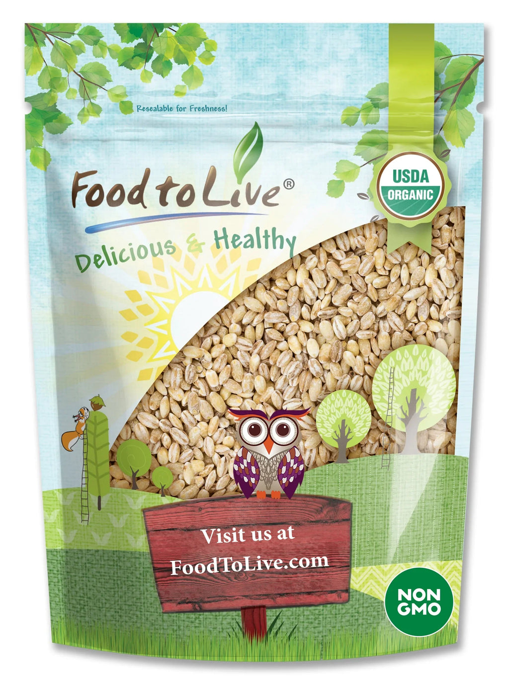 Barley, Pearl Pounds Food Non-GMO, Kosher, to Live Organic by 6 — — Vegan Raw,