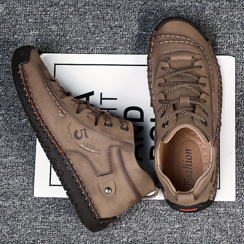 Walking And Hand-stitching Synthetic Ankle Summer Anti-slip Lace-up Shoes Boots Leather For exterior Spring KINODAY Breathable Autumn