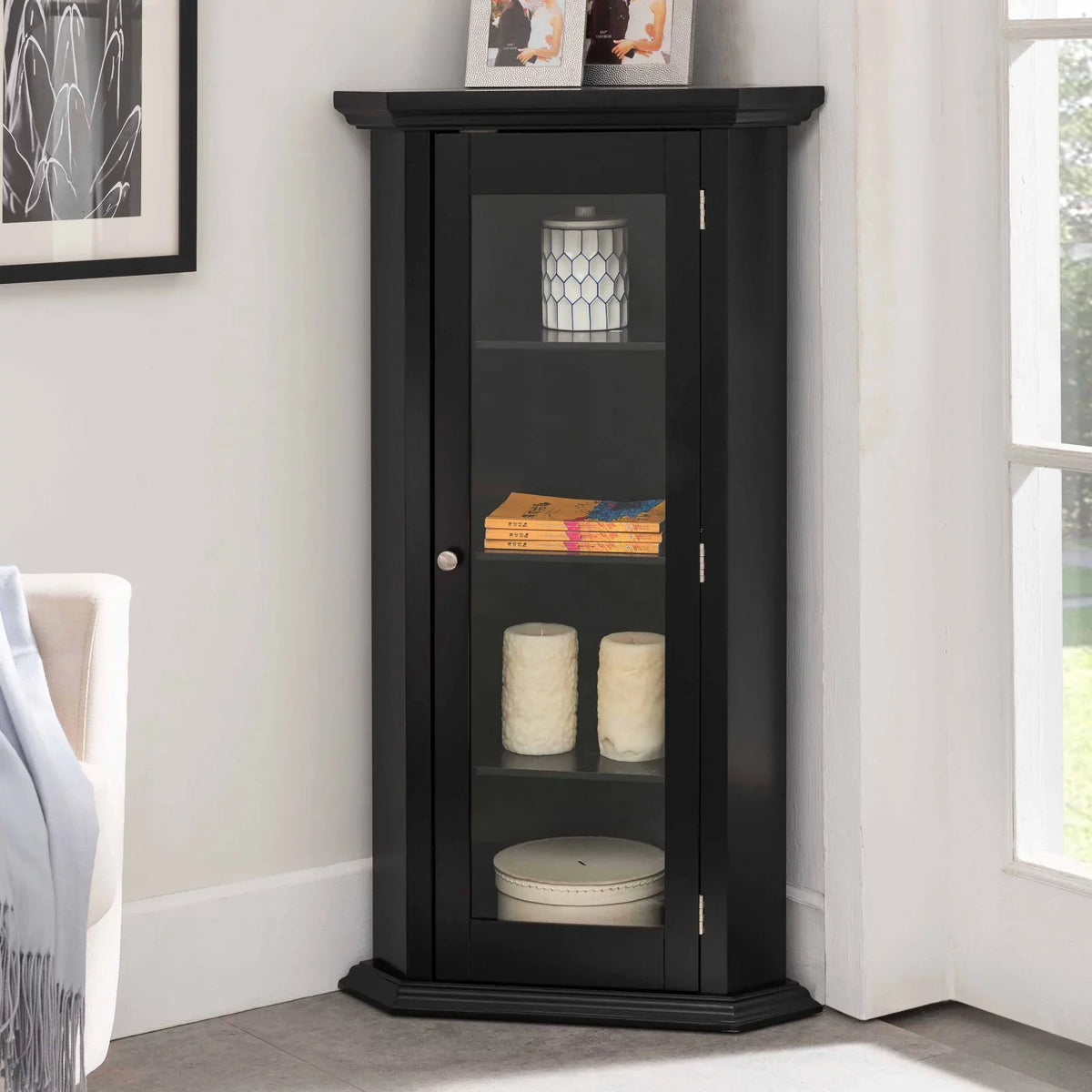 Corner Furniture Accent 1 K&B Door Cabinet Black