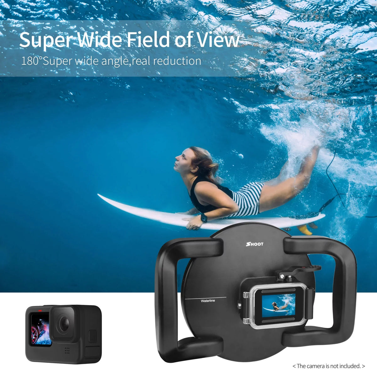 180° Port Handle, Angle Dual and 9 45m for Black Waterproof Waterproof, 10SHOOT Case XTGP559, Wide Dome