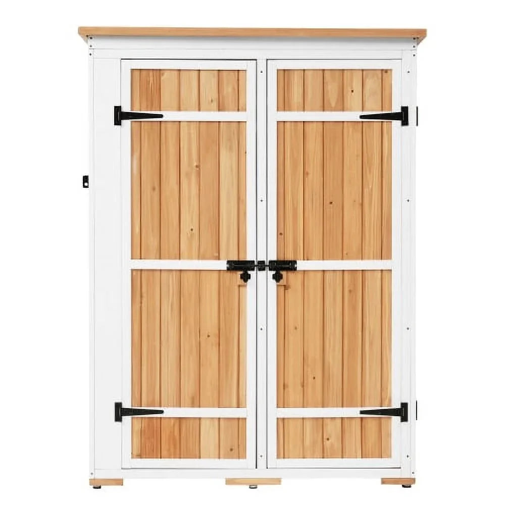 Wood Asphalt Shed, Shelves, Tool Lockable Cabinet Storage Roof, Four Hx4.1ft Doors, Multiple-tier exterior Waterproof with L Garden Natural 5.5ft