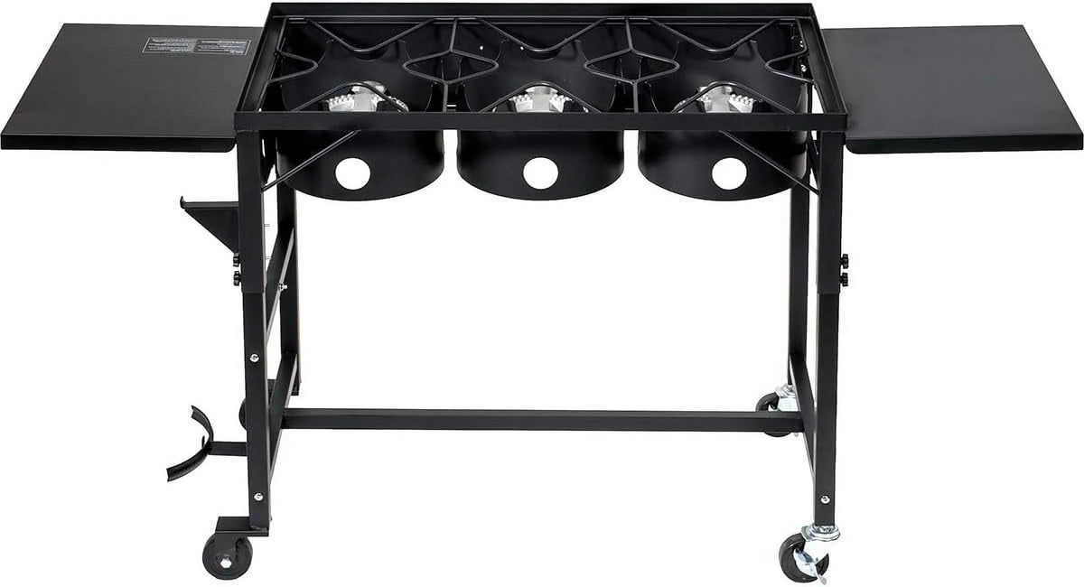 Utensil Wheel Portable Stove Holder Hook W/Regulator 4 Triple-Burner Patio Cooking 87,000-BTU exterior Camp Propane Side Table