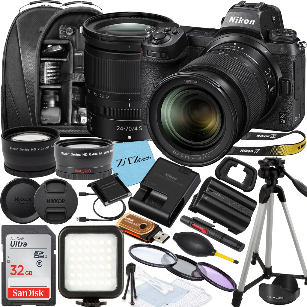 Mirrorless and II Nikon Lens, 24-70mm f/4 Camera Memory Backpack, Z7 NIKKOR S 32GB SanDisk Accessory with Bundle Z Card, Tripod ZeeTech Flash,