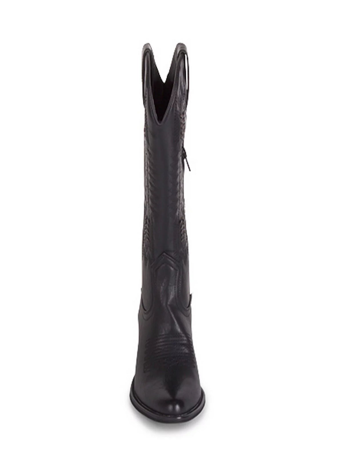 Heel 8.5 Whip-Stitch Padded Texan Black Detailing Boot Block Western Pointed Womens Toe WANTED Tabs Woven Pull