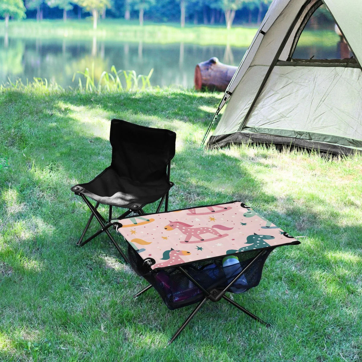 Table Cartoon Storage and Picnic with Table Fishing Beach Travel exterior BBQ Stars Horse Folding Bag Table Camping Portable Compact for