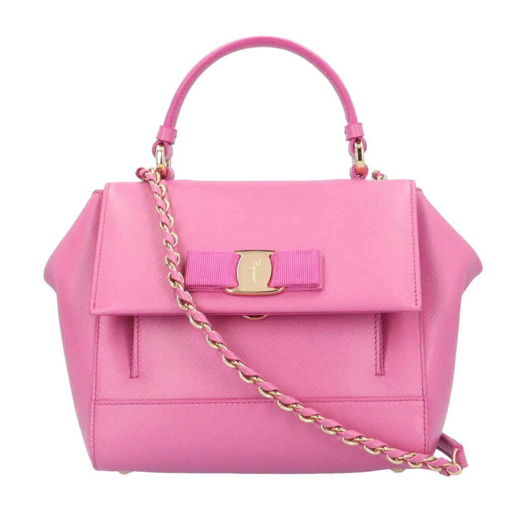 Salvatore Bag EZ-21 2way BRB10010000013177 Pink Leather Ferragamo Ladies (Good) Shoulder Vara Pre-Owned Ribbon F570