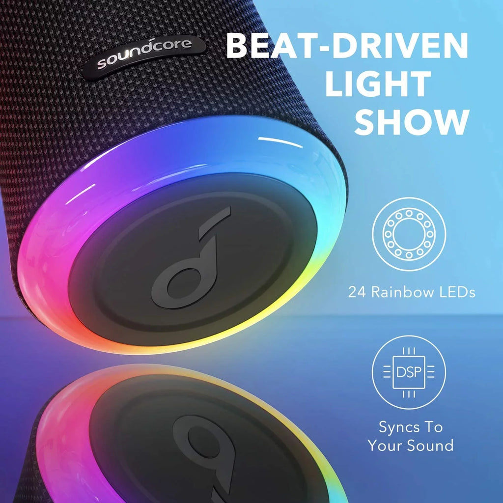 20W Flare Sound 2 PartyCast, and Soundcore Anker with Black Playtime, with and Adjustment, Speaker Waterproof Protection 12-Hour and IPX7 Party, Wireless Beach Backyard 360 for Bluetooth Speaker, EQ