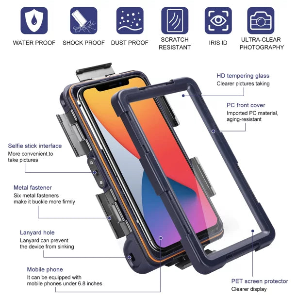 to LCD [15m/50ft] Protective Up Armor Housing Professional Diving Lanyard X9 for Underwater 6.9 Ulefone Photo Inch Snorkeling Case Surfing Video Waterproof And all UrbanX Swimming with Phones
