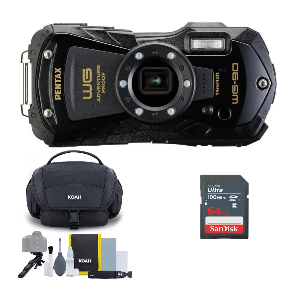 with Kit Bag Memory PENTAX Accessory Cleaning 64GB WG-90 and Camera Card (Black) Compact
