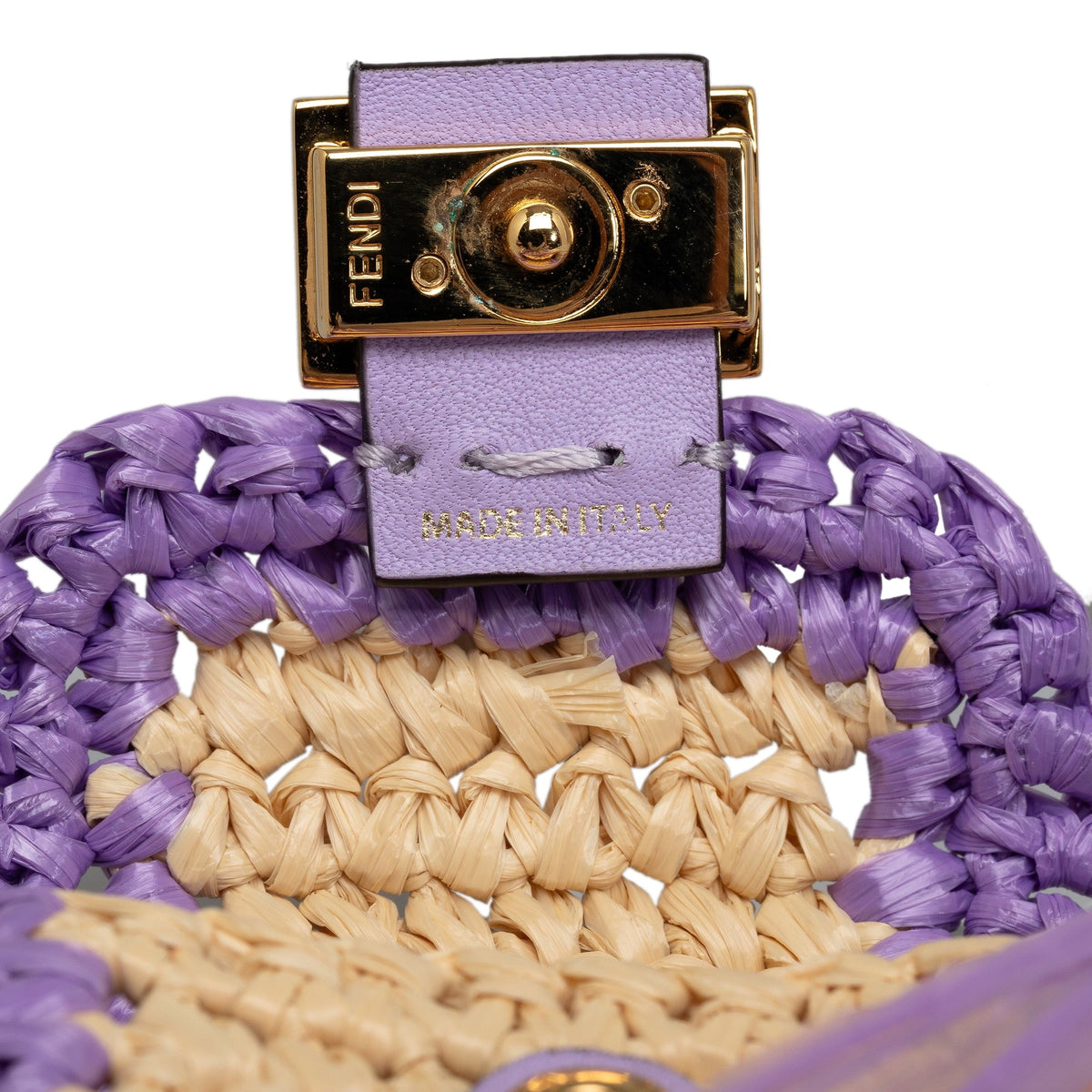 Authenticated Crossbody (Good) Natural Pre-Owned Intreccio Baguette Fendi Pico fabric Purple Unisex Raffia Bag