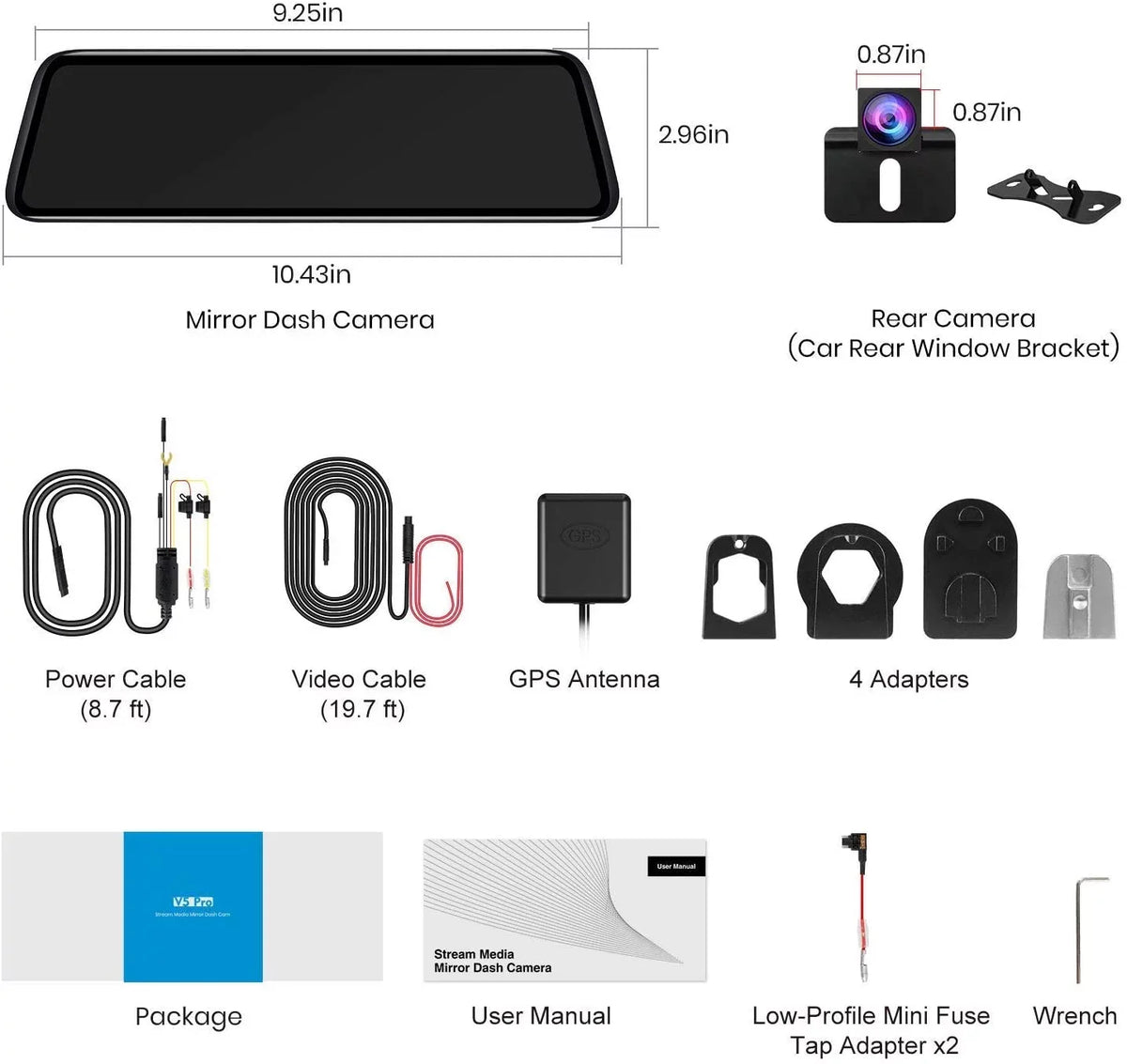 Auto-Vox Camera Car Camera Backup PRO) Look Screen Mirror Vision Dash Rear 1080P Night Touch 9.35'' Camera(V5 Monitor Super Mirror Cam, View OEM Dual