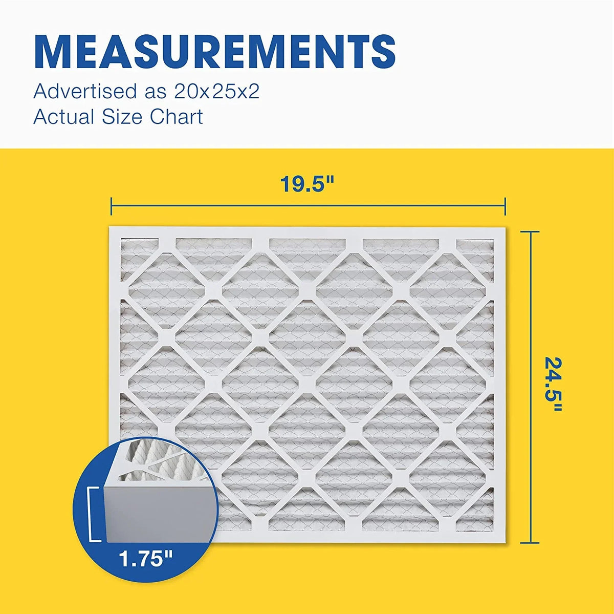 12 X (tual Pleated 20X25x2 Furne 1/2" 24 Filter, Air dimension: X Air 3/4") 13 1/2" 19 MERV 1 Filter, Pk