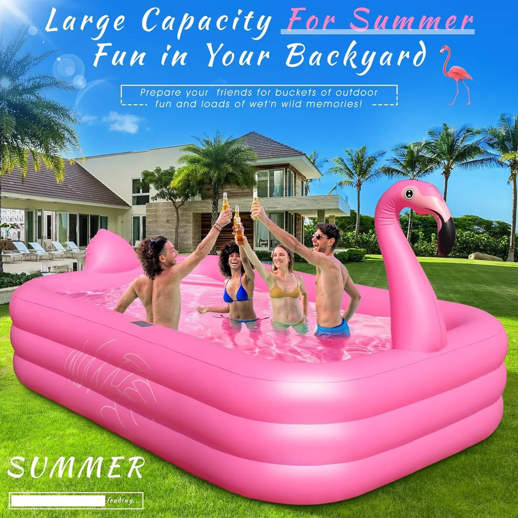 Solar up Inflatable with Durable Inflatable Inflatable Backyard,exterior Pool Pool, Kids,Adults 2024 Large Lights, Pool, Blow Kiddie Pool Pool Thickened Swimming Family for for Flamingo 105"x65"x25"