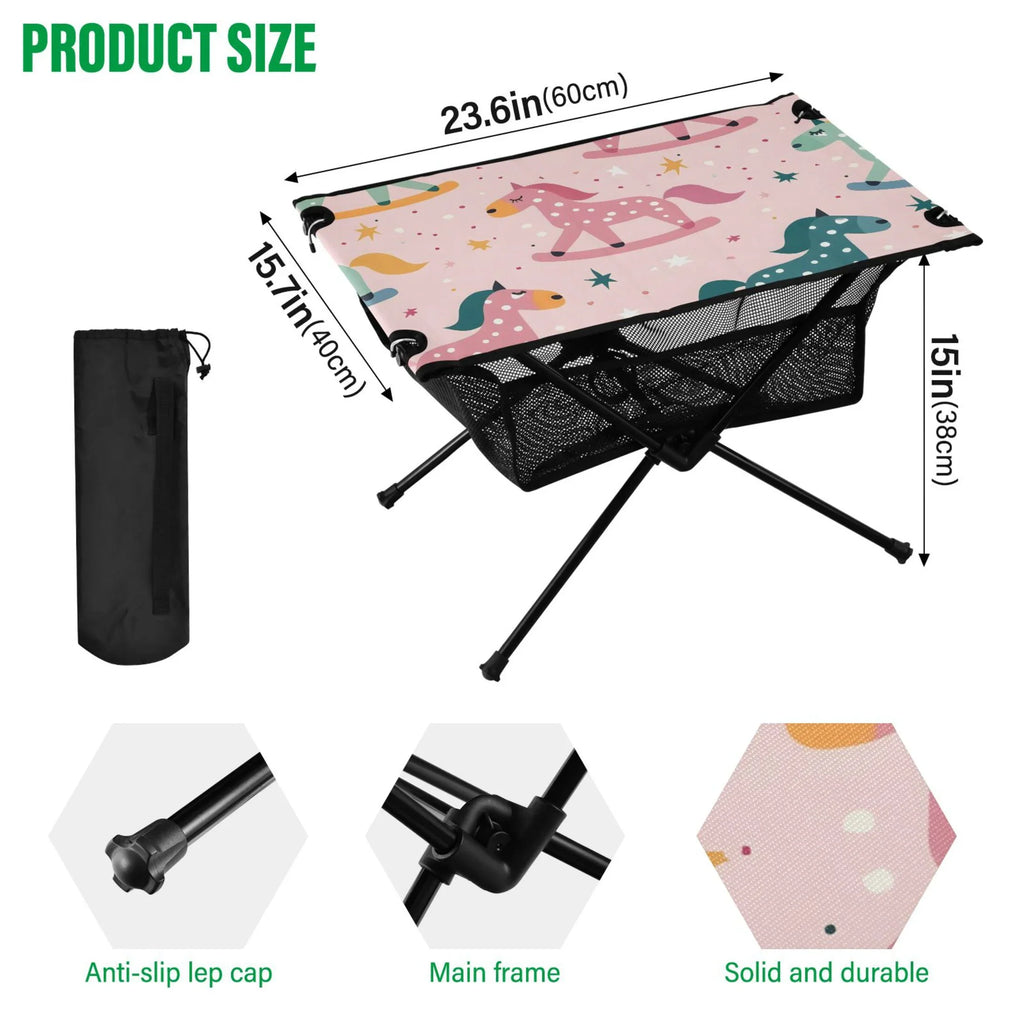 Table Cartoon Storage and Picnic with Table Fishing Beach Travel exterior BBQ Stars Horse Folding Bag Table Camping Portable Compact for