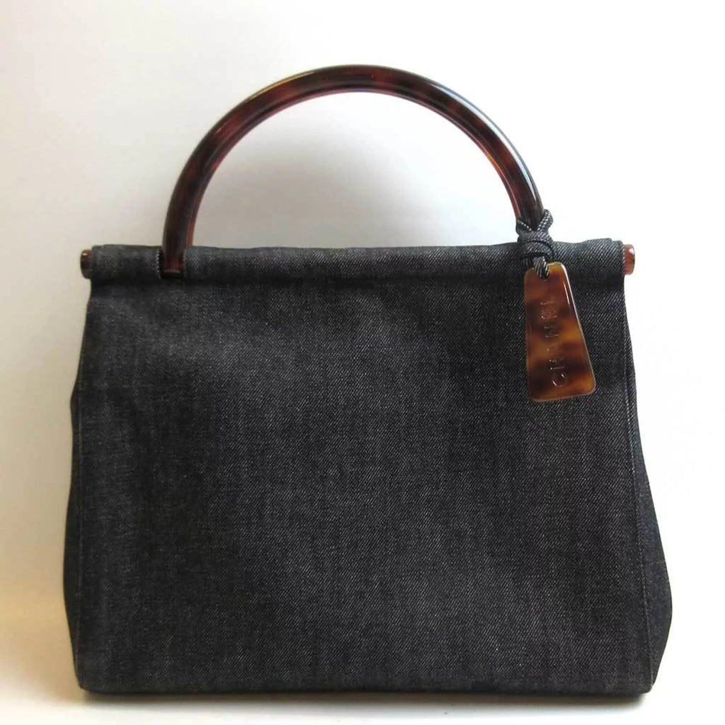 Navy Ladies Denim Handbag Canvas Pre-Owned (Fair) Tote Tortoise Bag Blue